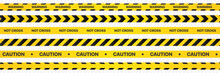 Yellow Caution Tape On A Transparent Background. Not Cross Area Tape. Warning Zone