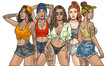 © DGIM studio - Cool girl friends colorful emblem
