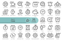 Set Of Conceptual Icons. Vector Icons In Flat Linear Style For Web Sites, Applications And Other Graphic Resources. Set From The Series - Time. Editable Outline Icon.	
