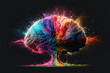 Creativity concept with a brain exploding in colors. Mind blown concept. Generative AI