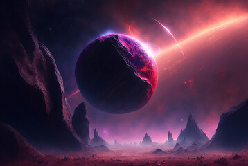 Wall Mural - generative ai illustration of planets and shining stars galaxy in space.