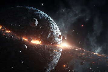 Wall Mural - generative ai illustration of planets and shining stars galaxy in space.