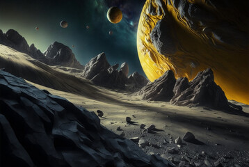 Wall Mural - generative ai illustration of planets and shining stars galaxy in space.