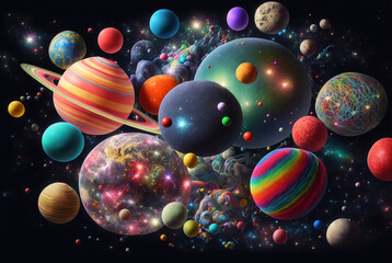 Wall Mural - generative ai illustration of planets and shining stars galaxy in space.