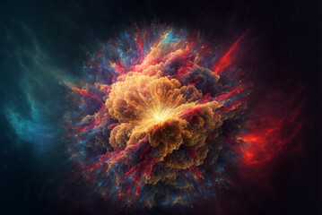 Wall Mural - generative ai illustration of planet explosion and shining stars galaxy in space.