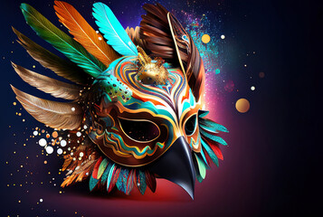 bright carnival mask, accessory for the festival on a colorful juicy background