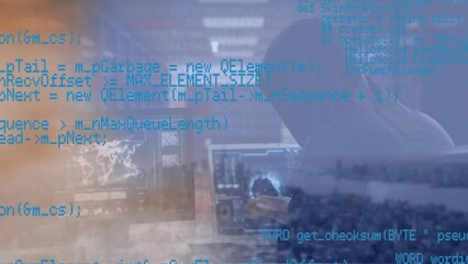 Aufkleber - Animation of data processing over rear view of male hacker using laptop