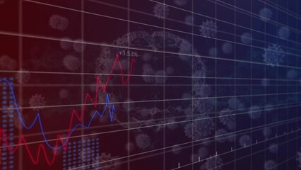 Poster - Animation of statistical data processing and covid-19 cells and human brain on purple background