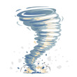 One big cartoon tornado with spiral twists, dust and stones, illustration of dangerous natural phenomenon, isolated