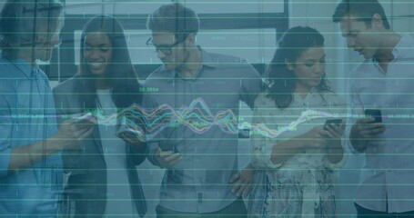 Poster - Animation of financial data processing over business people working in office