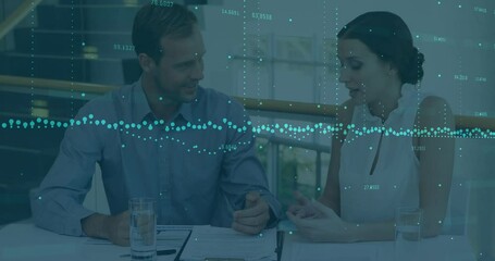Poster - Animation of financial data processing and statistics over business people