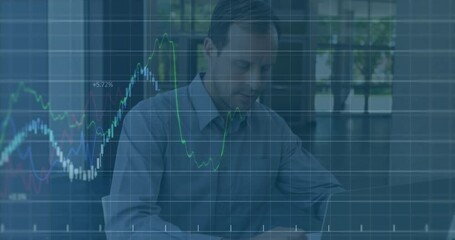 Poster - Animation of financial data processing and statistics over businessman