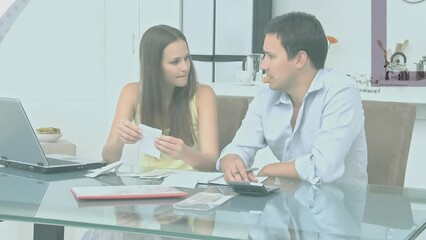 Poster - Animation of shapes over caucasian couple counting money