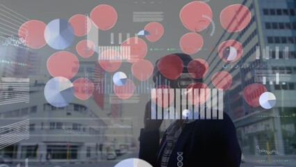 Poster - Animation of financial data processing and shapes over caucasian businesswoman