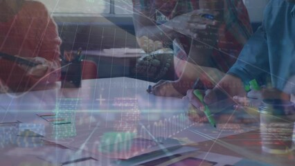 Poster - Animation of financial data processing and casino over man writing