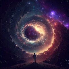 Wall Mural - a man stand in front of the universe Generative AI