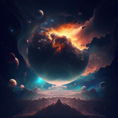Wall Mural - a man stand in front of the universe Generative AI
