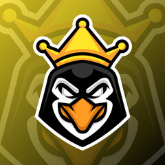 vector graphics illustration of a penguin king in esport logo style. perfect for game team or product logo