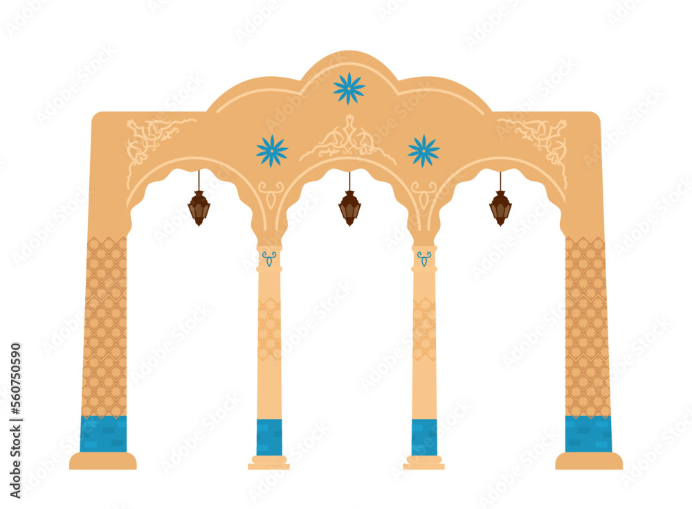Arabian arch with mosaics. Middle east architecture elements. Ancient ...