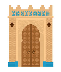 Wall Mural - Arabian arch with mosaics. Middle east architecture elements. Ancient gates. Flat vector illustration isolated on white.