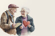 Elderly Couple in Love Celebrating Valentine's Day or Anniversary [AI Generative]