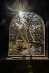 Poster - window of covered bridge looking out