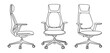 Office chair editable vector illustration on white background. chair Line art, clip art. swivel chair, Hand-drawn design elements.