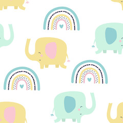 Wall Mural - cartoon seamless pattern with elephant and rainbow