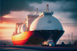 LPG or liquified natural gas tanker at port .Alternative gas supply, commercial freight, energy crisis. 