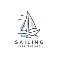 Poster - Simple Sailboat dhow sailing boat ship on Sea Ocean Wave with line art style logo design 