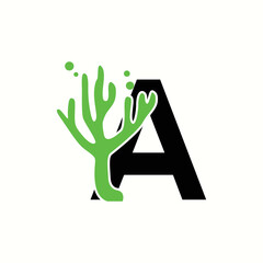 logo letter a with icon seaweed vector design