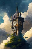 Fototapeta Big Ben - Old clock tower and the storm approaching. Fantasy place scene. Generative ai. 