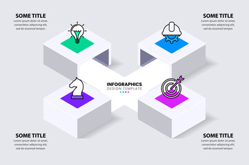 Infographic template. Crossroad with 4 isometric squares. Vector