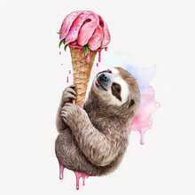  A Slotty Eating An Ice Cream Cone With A Pink Substance On It's Head And A Pink Cone On Its Back, With A Pink Substance On Its Face, And A White Background.  Generative  Generative