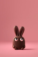 Wall Mural - Cute Chocolate Easter Bunny on Pink with Room for Copy (Generative AI)