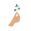 © tiena - Hand holds a plant. Flat Illustration on transparent background