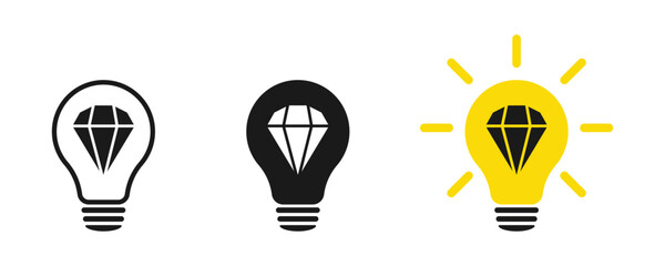 Poster - Lamp icons set. Brilliant idea. Idea lamp icon collection. Flat style - stock vector