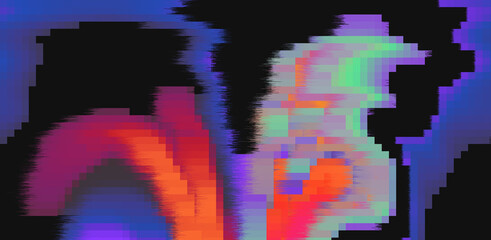 Aufkleber - Glitched and pixelated screen of a computer. Abstract background with digital noise artifacts.