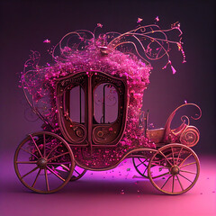 Wall Mural - Generative AI:  fantasy pink carriage of a fairy in or a princess background