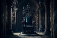 Majestic Throne In The Castle Of Darkness. AI