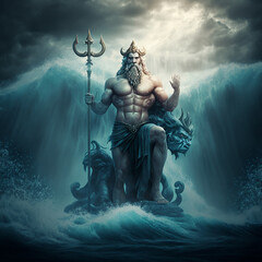 Poster - Ancient greek god Poseidon. Created with Generative AI technology.