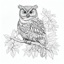 Delightful Owl Outline Illustration For Coloring Book Page. Coloring Card For Kids And Adults. Generative AI