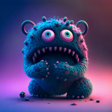 Cute monster or microbe with big beautiful eyes on a bright background