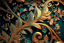 Abstract Fractal Background With Ornaments And Flowers. Generative AI