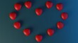3d render of sets of small red hearts disposed in heart shape isolated on blue background