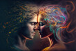 Eternal love, cosmic twin flames, love. Beautiful emotional couple. Illustration, generated ai