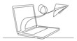 one line drawing of laptop computer with paper plane as business concept of startup - PNG image with transparent background