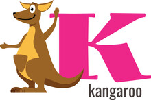 K Letter Card. Cartoon Kangaroo. Alphabet Symbol