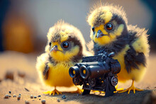 Cute Chicks With Yellow Cannon And Black Shiny Eyes