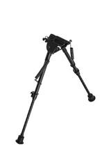 Modern metal folding bipod for a rifle or carbine. A device for the convenience of shooting. Isolate on a white back.